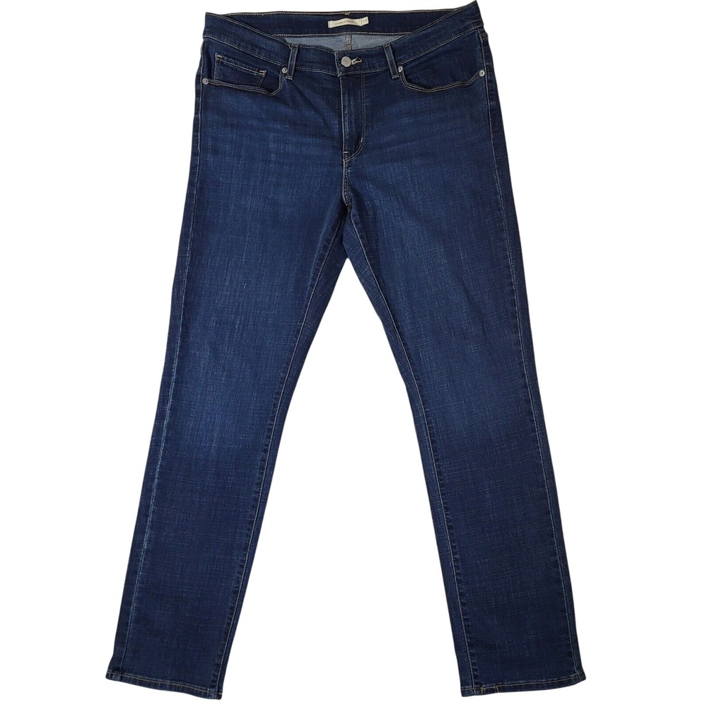 Levi's Classic Straight Dark Blue Denim Jeans Size 14 with Minor Hem Wear